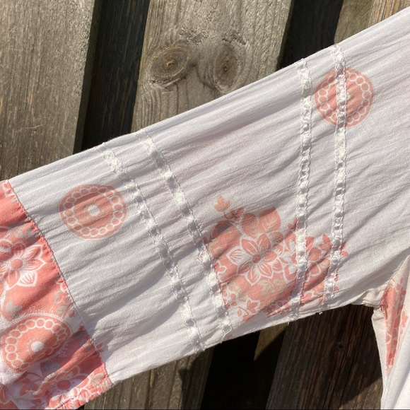 Vintage Bohemian Floral 3/4 sleeve V neck Plus size peasant Crochet Top - Picture 5 of 6